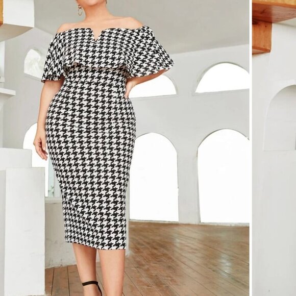 PLUS SIZE - midi off shoulders dress - Picture 1 of 3